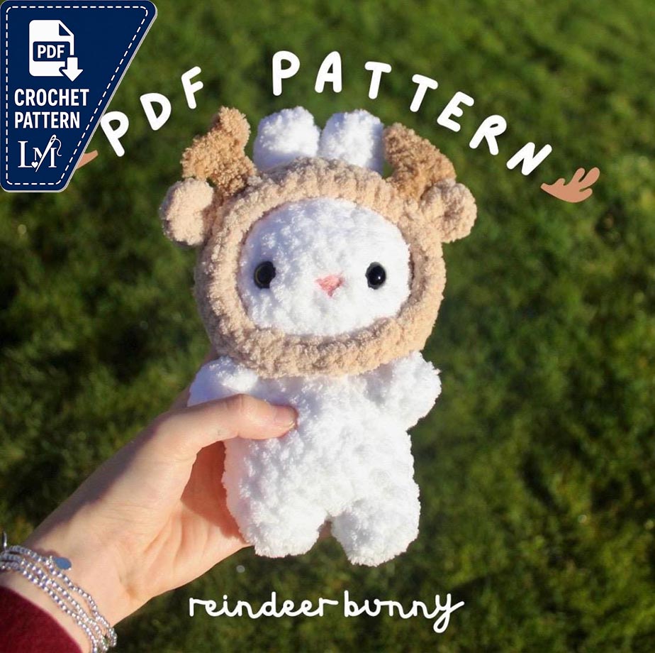 Baby Bunny in Reinder Hood PDF Crochet Pattern | Amigurumi pattern